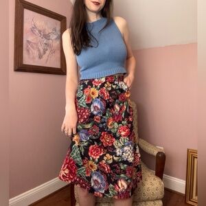 Vintage Cotton Dark Floral Skirt
